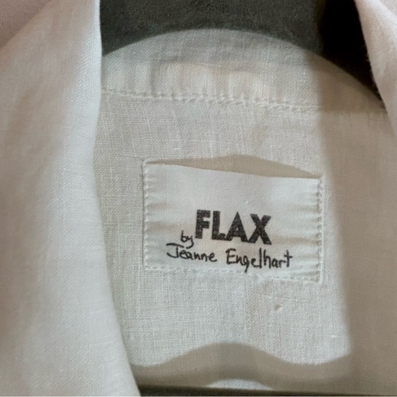 FLAX Sz XXL (estimated) Linen Shirt Grey Fabric Covered Buttons Patch Pockets - Picture 7 of 8